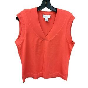 Doncaster Knit Tank Top Silk Blend V-neck Orange Red Coral Sleeveless Large